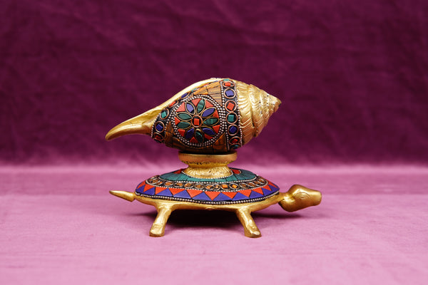 Brass Tortoise with Conch Shell Idol